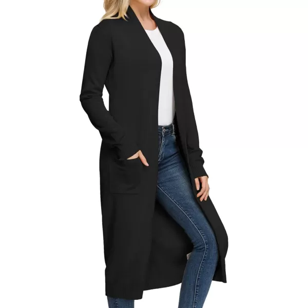 GRACE KARIN Essential Solid Open Front Maxi Long Knitted Cardigan Sweater for WomenBlack