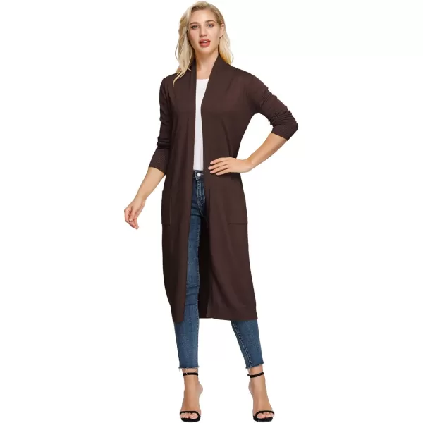 GRACE KARIN Essential Solid Open Front Maxi Long Knitted Cardigan Sweater for WomenCoffee