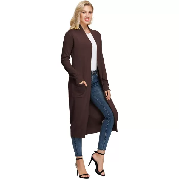 GRACE KARIN Essential Solid Open Front Maxi Long Knitted Cardigan Sweater for WomenCoffee