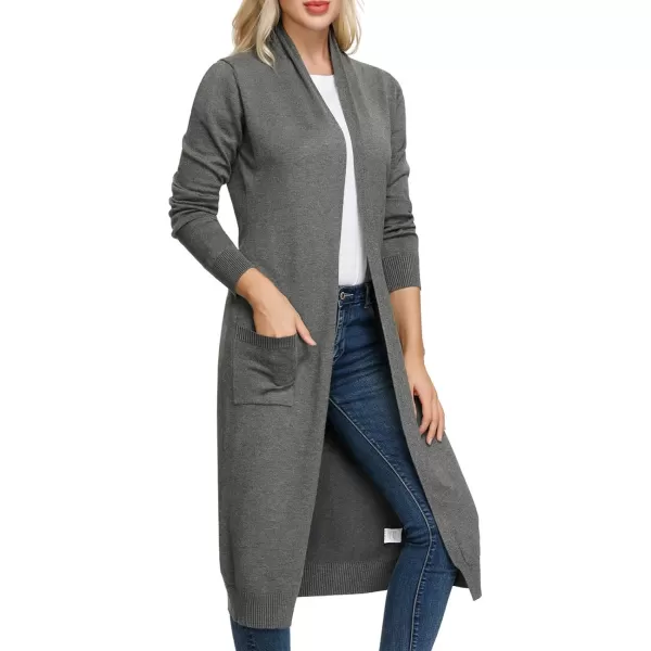 GRACE KARIN Essential Solid Open Front Maxi Long Knitted Cardigan Sweater for WomenDark Grey