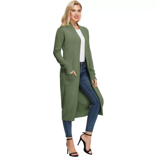 GRACE KARIN Essential Solid Open Front Maxi Long Knitted Cardigan Sweater for WomenDark Olive Green