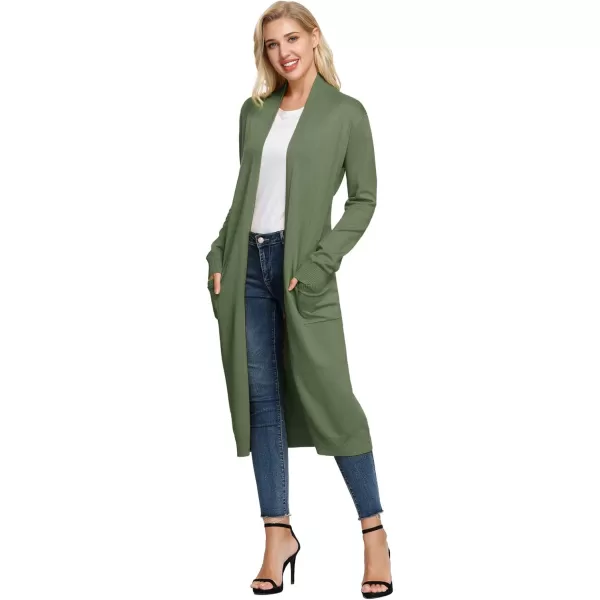 GRACE KARIN Essential Solid Open Front Maxi Long Knitted Cardigan Sweater for WomenDark Olive Green