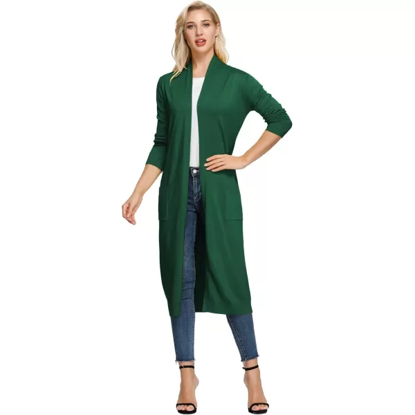 GRACE KARIN Essential Solid Open Front Maxi Long Knitted Cardigan Sweater for WomenDeep Green