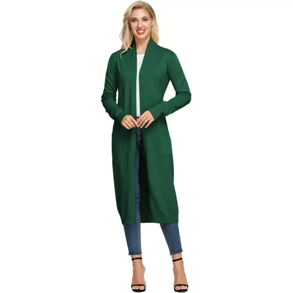 GRACE KARIN Essential Solid Open Front Maxi Long Knitted Cardigan Sweater for WomenDeep Green