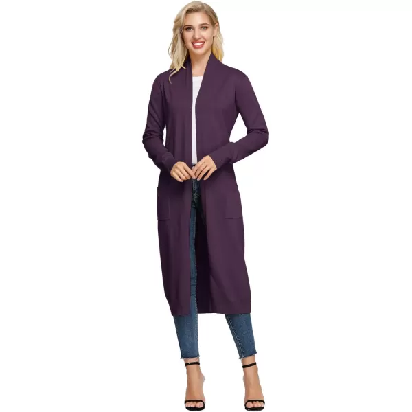 GRACE KARIN Essential Solid Open Front Maxi Long Knitted Cardigan Sweater for WomenDeep Purple