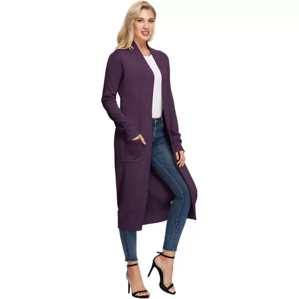 GRACE KARIN Essential Solid Open Front Maxi Long Knitted Cardigan Sweater for WomenDeep Purple