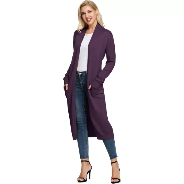 GRACE KARIN Essential Solid Open Front Maxi Long Knitted Cardigan Sweater for WomenDeep Purple