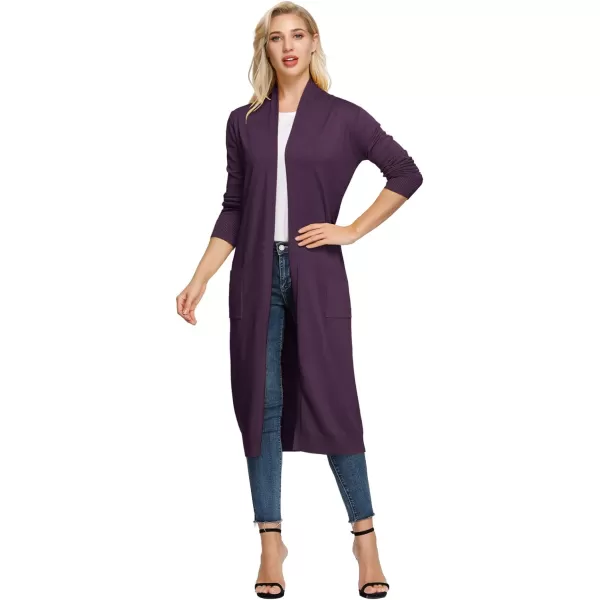 GRACE KARIN Essential Solid Open Front Maxi Long Knitted Cardigan Sweater for WomenDeep Purple