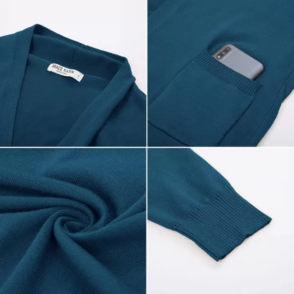 GRACE KARIN Essential Solid Open Front Maxi Long Knitted Cardigan Sweater for WomenDenim