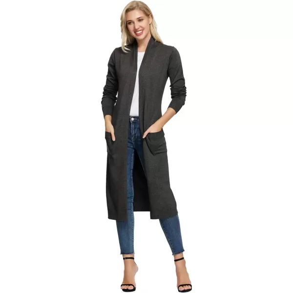 GRACE KARIN Essential Solid Open Front Maxi Long Knitted Cardigan Sweater for WomenDrak Black