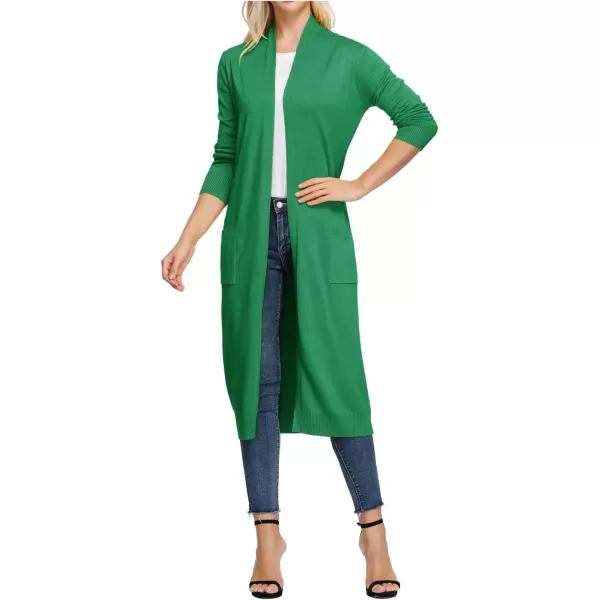 GRACE KARIN Essential Solid Open Front Maxi Long Knitted Cardigan Sweater for WomenGreen