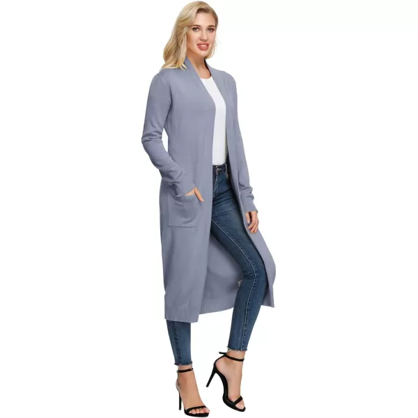 GRACE KARIN Essential Solid Open Front Maxi Long Knitted Cardigan Sweater for WomenGrey Blue