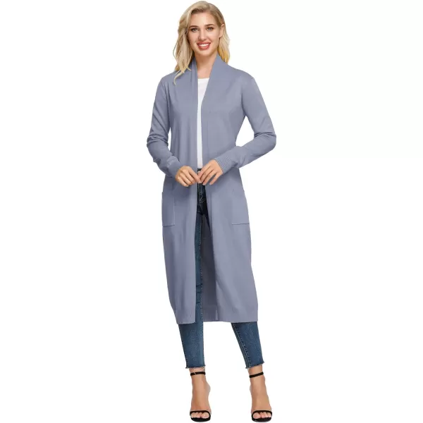 GRACE KARIN Essential Solid Open Front Maxi Long Knitted Cardigan Sweater for WomenGrey Blue