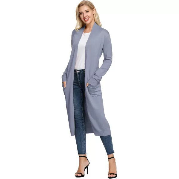 GRACE KARIN Essential Solid Open Front Maxi Long Knitted Cardigan Sweater for WomenGrey Blue