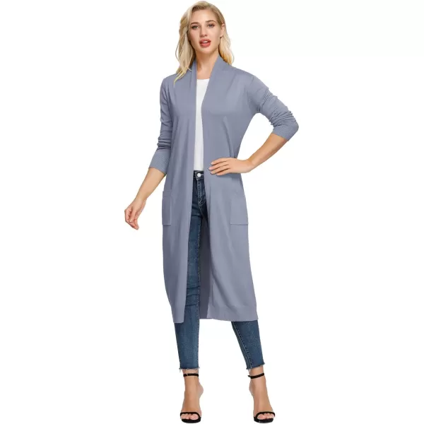 GRACE KARIN Essential Solid Open Front Maxi Long Knitted Cardigan Sweater for WomenGrey Blue