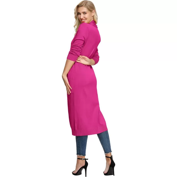 GRACE KARIN Essential Solid Open Front Maxi Long Knitted Cardigan Sweater for WomenHot Pink