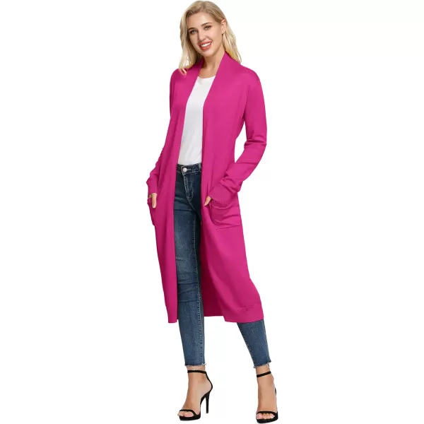 GRACE KARIN Essential Solid Open Front Maxi Long Knitted Cardigan Sweater for WomenHot Pink