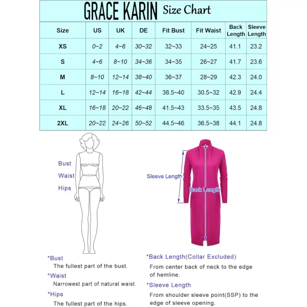 GRACE KARIN Essential Solid Open Front Maxi Long Knitted Cardigan Sweater for WomenHot Pink