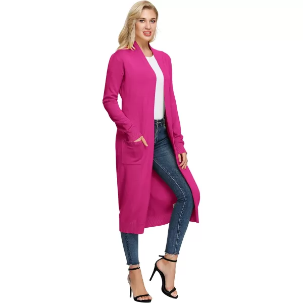 GRACE KARIN Essential Solid Open Front Maxi Long Knitted Cardigan Sweater for WomenHot Pink