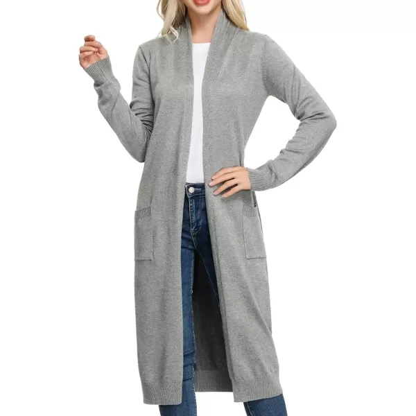GRACE KARIN Essential Solid Open Front Maxi Long Knitted Cardigan Sweater for WomenLight Gray