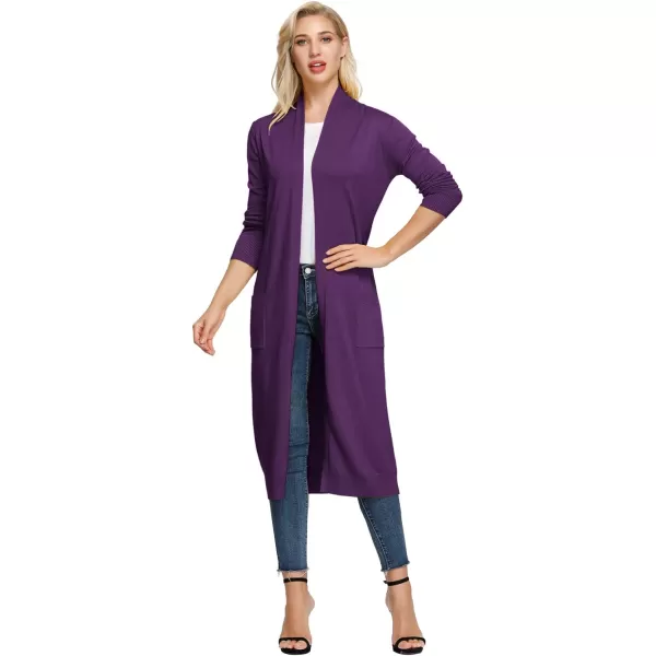 GRACE KARIN Essential Solid Open Front Maxi Long Knitted Cardigan Sweater for WomenPurple Red