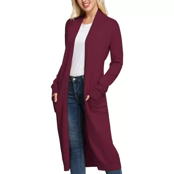 GRACE KARIN Essential Solid Open Front Maxi Long Knitted Cardigan Sweater for WomenWine