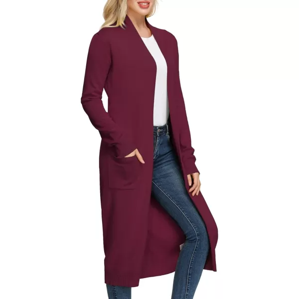 GRACE KARIN Essential Solid Open Front Maxi Long Knitted Cardigan Sweater for WomenWine