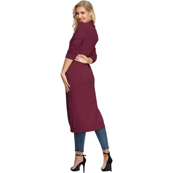 GRACE KARIN Essential Solid Open Front Maxi Long Knitted Cardigan Sweater for WomenWine