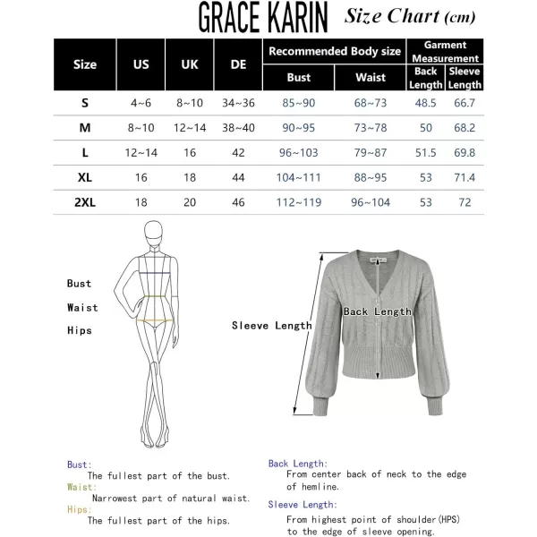 GRACE KARIN Fall Cardigan Sweaters for Women Soft Crochet Knit V Neck Long Lantern Sleeve Cropped Sweater TopBlack1