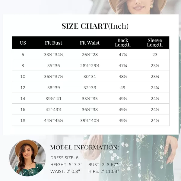 GRACE KARIN Floral Fall Dress for Women A Line Casual Flowy High Waist Long Sleeve Fit and Flare Dresses with PocketsDark Green
