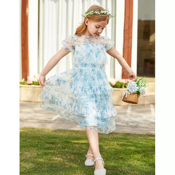 GRACE KARIN Flower Girl Dress Girls Cute Ruffled Layered Party Dresses for 512YBlue