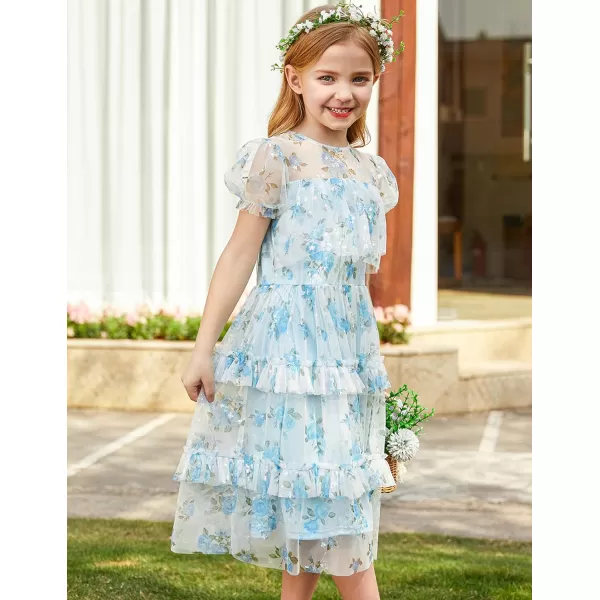 GRACE KARIN Flower Girl Dress Girls Cute Ruffled Layered Party Dresses for 512YBlue