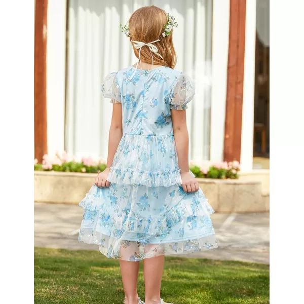 GRACE KARIN Flower Girl Dress Girls Cute Ruffled Layered Party Dresses for 512YBlue