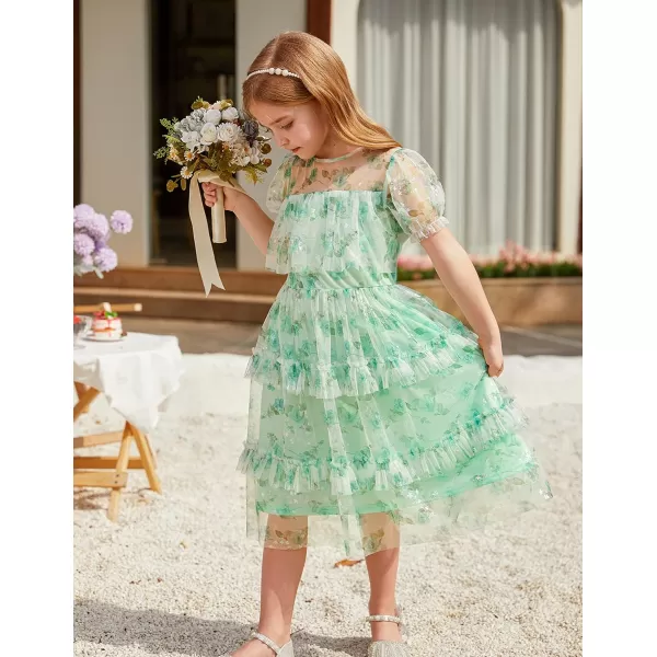 GRACE KARIN Flower Girl Dress Girls Cute Ruffled Layered Party Dresses for 512YGreen