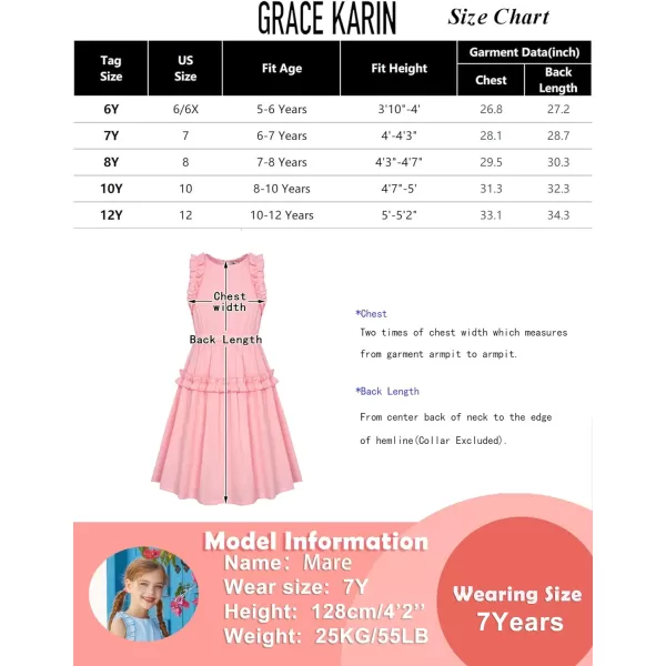 GRACE KARIN Girl Cotton Summer Dress Sleeveless Ruffle Tiered Flowy ALine Crew Neck Midi Casual Sundress 512YDeep Pink