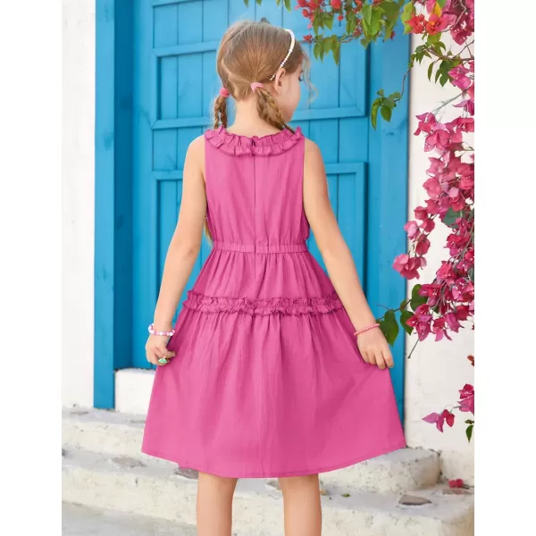 GRACE KARIN Girl Cotton Summer Dress Sleeveless Ruffle Tiered Flowy ALine Crew Neck Midi Casual Sundress 512YDeep Pink