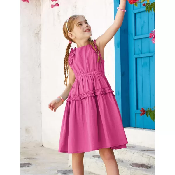 GRACE KARIN Girl Cotton Summer Dress Sleeveless Ruffle Tiered Flowy ALine Crew Neck Midi Casual Sundress 512YDeep Pink