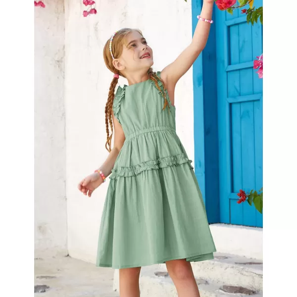 GRACE KARIN Girl Cotton Summer Dress Sleeveless Ruffle Tiered Flowy ALine Crew Neck Midi Casual Sundress 512YLight Green