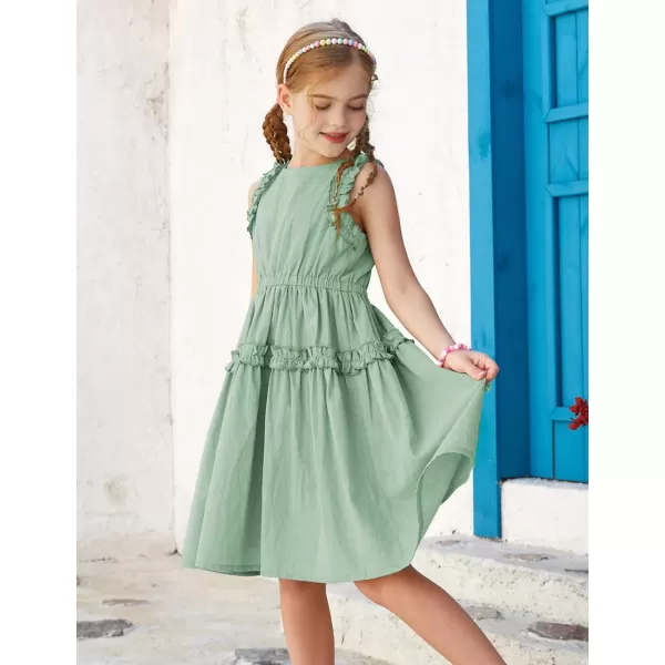 GRACE KARIN Girl Cotton Summer Dress Sleeveless Ruffle Tiered Flowy ALine Crew Neck Midi Casual Sundress 512YLight Green