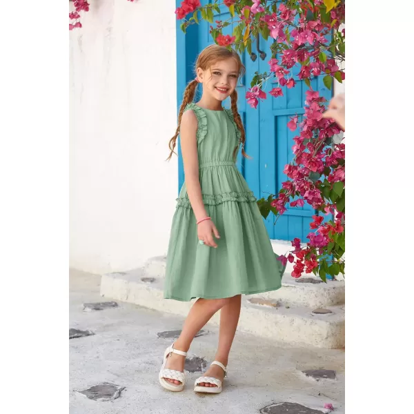 GRACE KARIN Girl Cotton Summer Dress Sleeveless Ruffle Tiered Flowy ALine Crew Neck Midi Casual Sundress 512YLight Green