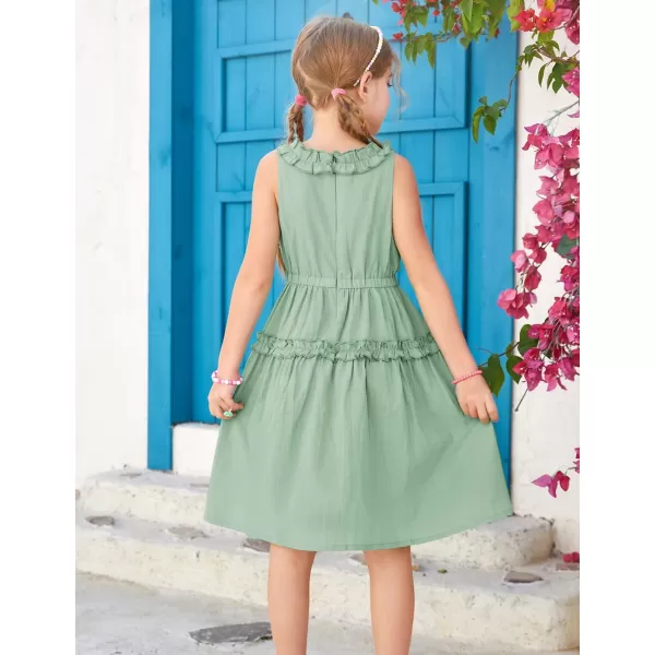 GRACE KARIN Girl Cotton Summer Dress Sleeveless Ruffle Tiered Flowy ALine Crew Neck Midi Casual Sundress 512YLight Green