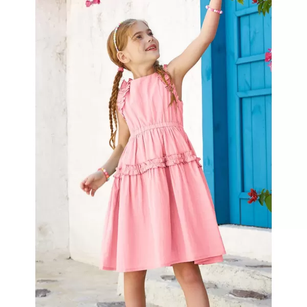 GRACE KARIN Girl Cotton Summer Dress Sleeveless Ruffle Tiered Flowy ALine Crew Neck Midi Casual Sundress 512YLight Pink