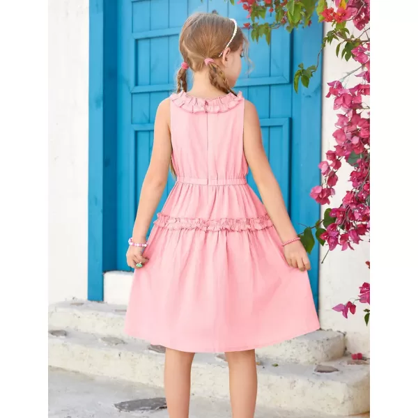 GRACE KARIN Girl Cotton Summer Dress Sleeveless Ruffle Tiered Flowy ALine Crew Neck Midi Casual Sundress 512YLight Pink