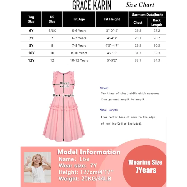 GRACE KARIN Girl Cotton Summer Dress Sleeveless Ruffle Tiered Flowy ALine Crew Neck Midi Casual Sundress 512YWhite