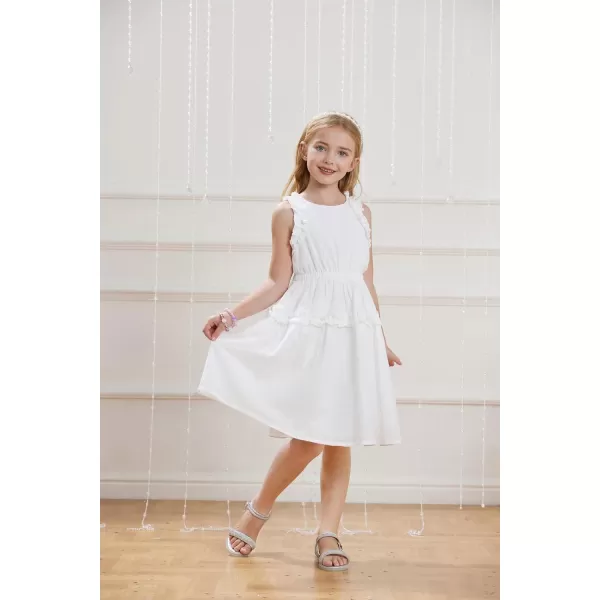 GRACE KARIN Girl Cotton Summer Dress Sleeveless Ruffle Tiered Flowy ALine Crew Neck Midi Casual Sundress 512YWhite