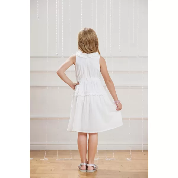 GRACE KARIN Girl Cotton Summer Dress Sleeveless Ruffle Tiered Flowy ALine Crew Neck Midi Casual Sundress 512YWhite