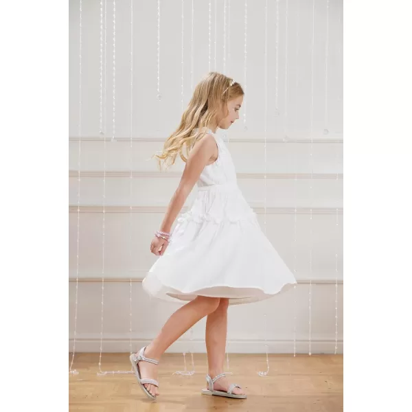 GRACE KARIN Girl Cotton Summer Dress Sleeveless Ruffle Tiered Flowy ALine Crew Neck Midi Casual Sundress 512YWhite