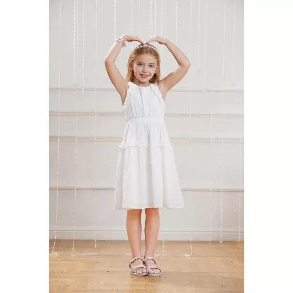 GRACE KARIN Girl Cotton Summer Dress Sleeveless Ruffle Tiered Flowy ALine Crew Neck Midi Casual Sundress 512YWhite