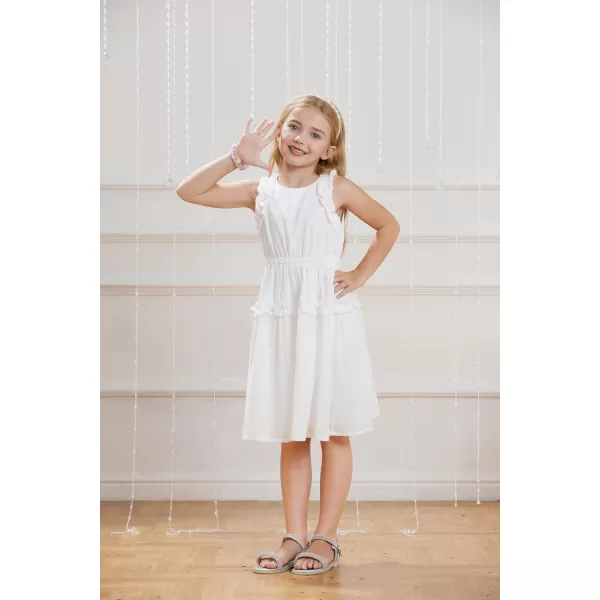 GRACE KARIN Girl Cotton Summer Dress Sleeveless Ruffle Tiered Flowy ALine Crew Neck Midi Casual Sundress 512YWhite