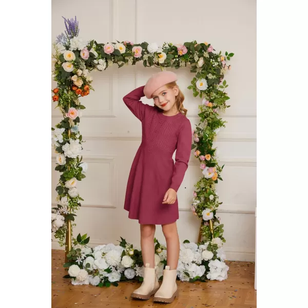 GRACE KARIN Girl Dress Long Sleeve Sweater Ruffle Button Front Knit Casual Fall Winter Dresses for Girls 512Hot Pink